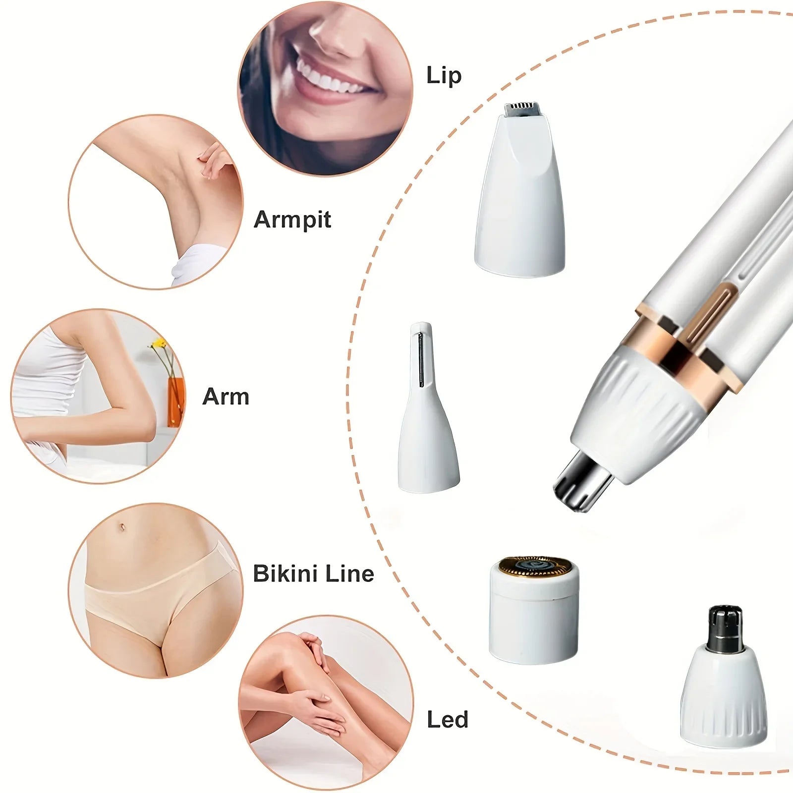 4-in-1 Elektrorasierer für Damen Ganzkörperrasur Gesichts-Epilierer Rasierer Augenbrauentrimmer Nasen-Bikinilinien-Haarentferner