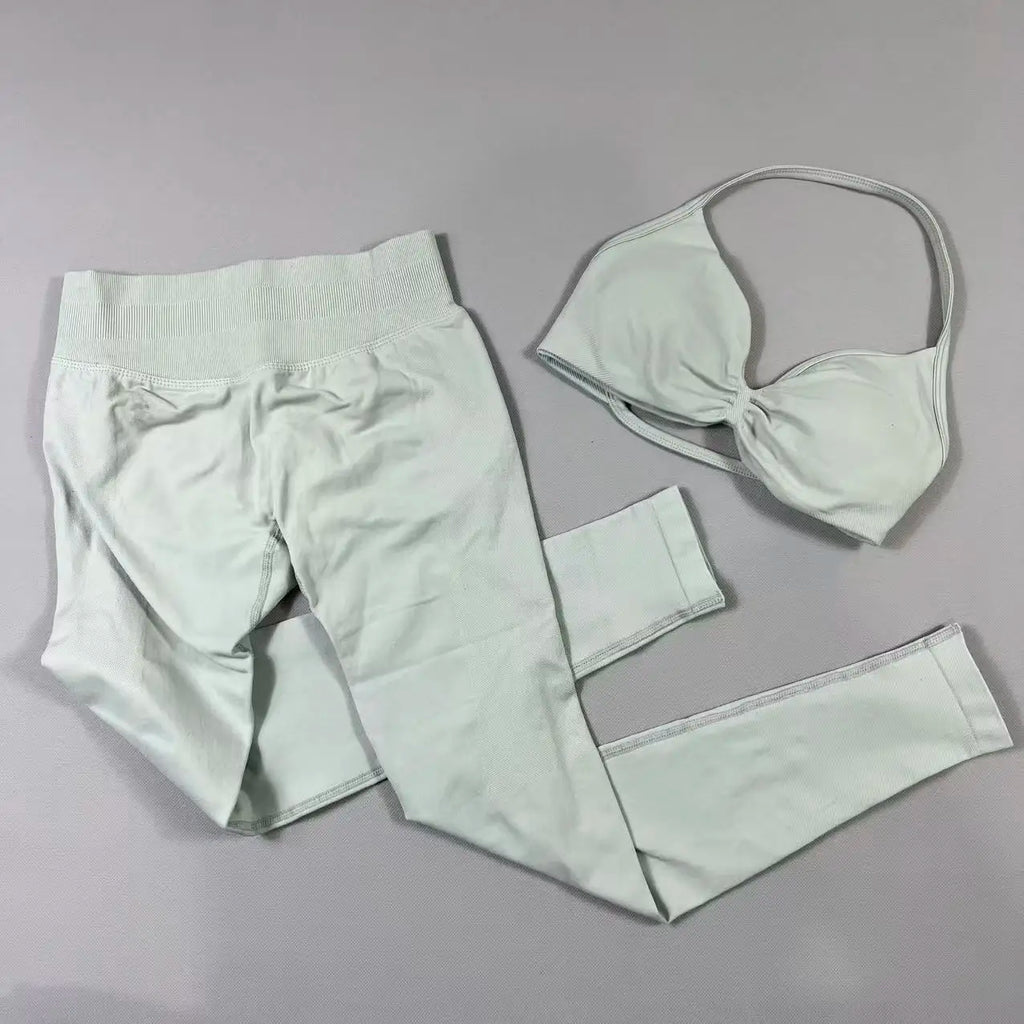 UETEEY Set für Damen, Trägerloser Yoga-BH, Sport-Top, Workout-Leggings-Set, Nahtloses Fitnessstudio-Set, Fitnesskleidung, Outfit, Activewear