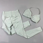 UETEEY Set für Damen, Trägerloser Yoga-BH, Sport-Top, Workout-Leggings-Set, Nahtloses Fitnessstudio-Set, Fitnesskleidung, Outfit, Activewear