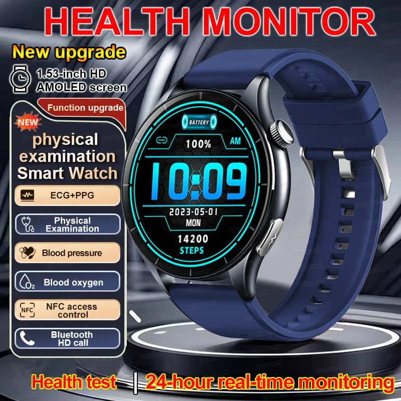 2026 Neue Smartwatch NFC EKG+PPG Blutsauerstoff Harnsäure Blutdruck Saphir Smartwatch Herren für Android iOS Smartwatch Herren