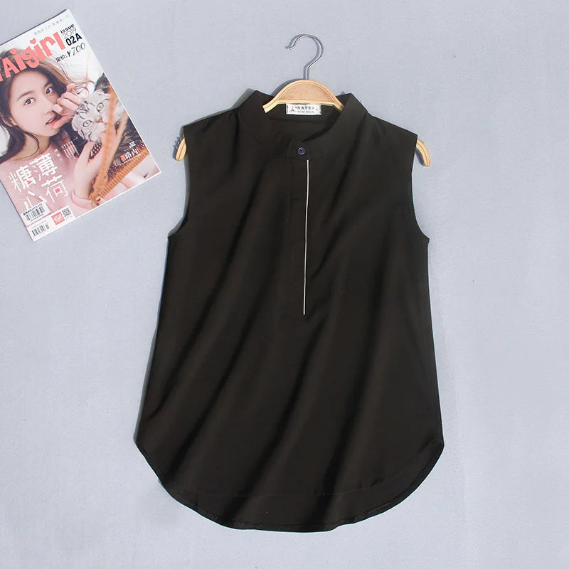#2503 Damen Tops Und Blusen Ärmelloses Hemd Frauen Sommer Dünnes Weste Pullover Knopf Basic Top Chiffon Rot Weiß Schwarz Polokragen