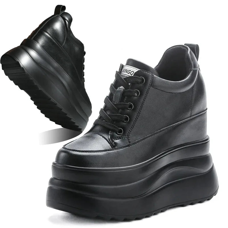 Fujin 13cm 2025 Echtes Leder Plateau Keilabsatz Flats Schuhe Chunky Sneaker Lässige Bequeme Hochwertige Herbst Spaziergangsschuhe Hauptbild