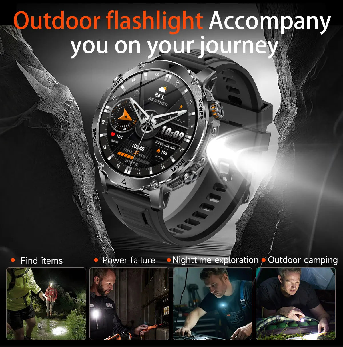 2026 Neue TANK Ultra 1400mAh Akku Militär Smartwatch 10ATM Wasserdicht Herzfrequenz Taktische LED Taschenlampe Herren Sportarmband