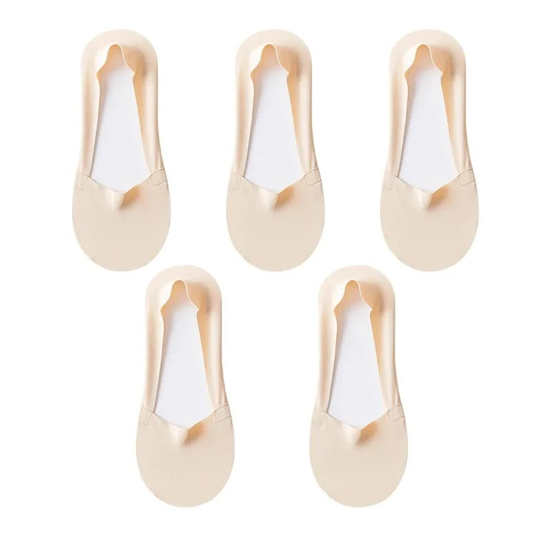 5 Paar Damen Socken Atmungsaktive Unsichtbare Silikon Anti-Rutsch Einfarbige Bootssocken Bequeme Hochwertige No-Show Socken Ultra-dünn