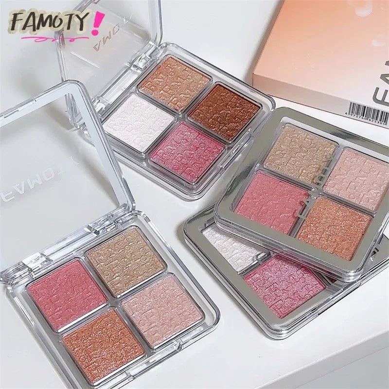 4 Farben Diamant Highlighter Puder Palette Glitzer Gesichtskontur Aufhellen Make-up Schimmer Ultrakonzentrierte Leuchtkraft Kosmetik