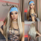 ALAN EATON Lange blonde synthetische Stirnbandperücke Ombre Blond glattes Haar Perücken natürlich aussehend Hitzebeständige Faser für den täglichen Gebrauch