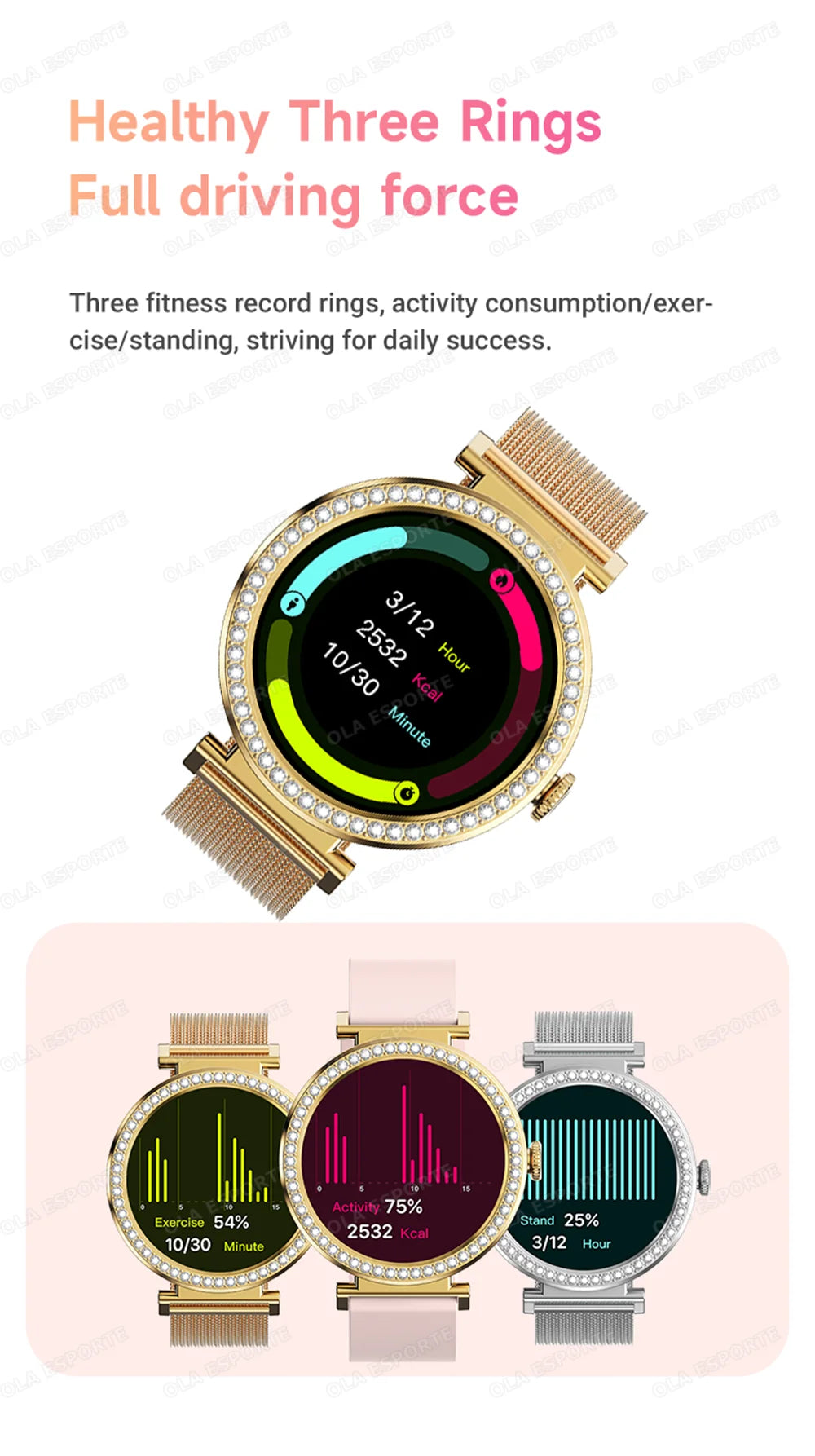 Fashion Zircon Smartwatch 1,46" AMOLED Bildschirm 5.4 Bluetooth Anruf Herzfrequenz Temperaturüberwachung Damen Smartwatch Schrittzähler