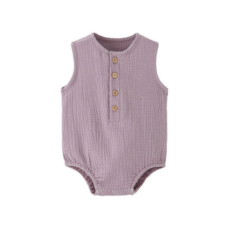 Sommerfester Strampler für Neugeborene aus 100 % Baumwolle und Leinen, ärmelloser Overall für Jungen und Mädchen, weich, hautfreundlich, dünn, bequem