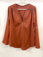 2024 Qualität Heißer Verkauf Plus Size Tiefer V-Ausschnitt Damenbluse Chiffon Coole lockere Hemd Mode Freizeit Damen Tops Sexy Reißverschluss Pullover