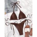 7 Farben Neckholder Brasilianischer Bikini Damen Bademode Weiblicher Badeanzug Zweiteiliges Bikini-Set Gepolsterter Badeanzug Damen V3536