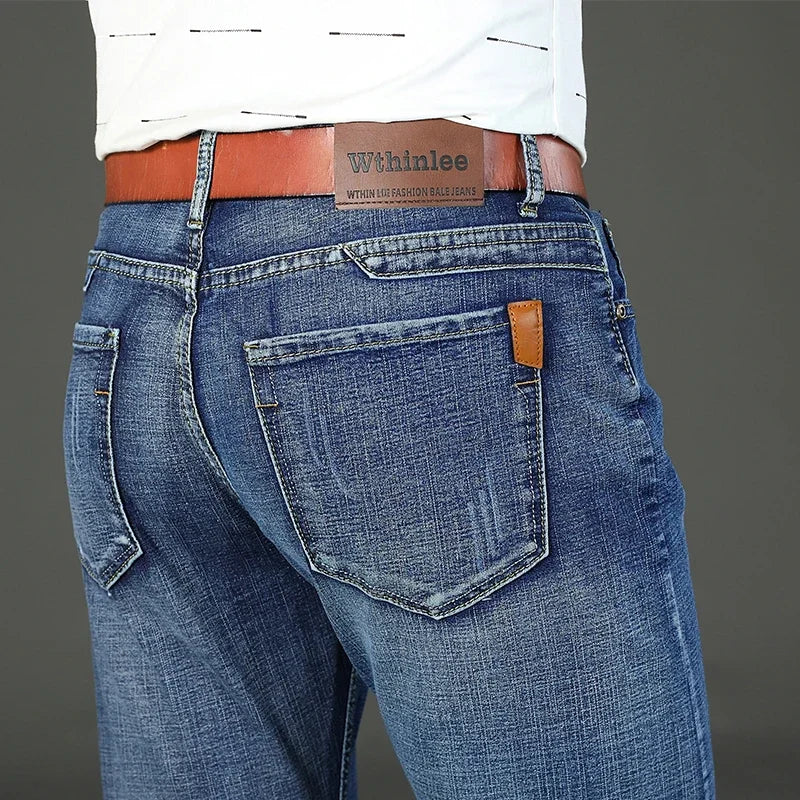 2024 Gerade, normale blaue Stretch-Jeans Frühling Herbst Herren Klassische Jeans Business Fashion Smart Jeans für Herren Zweitbild