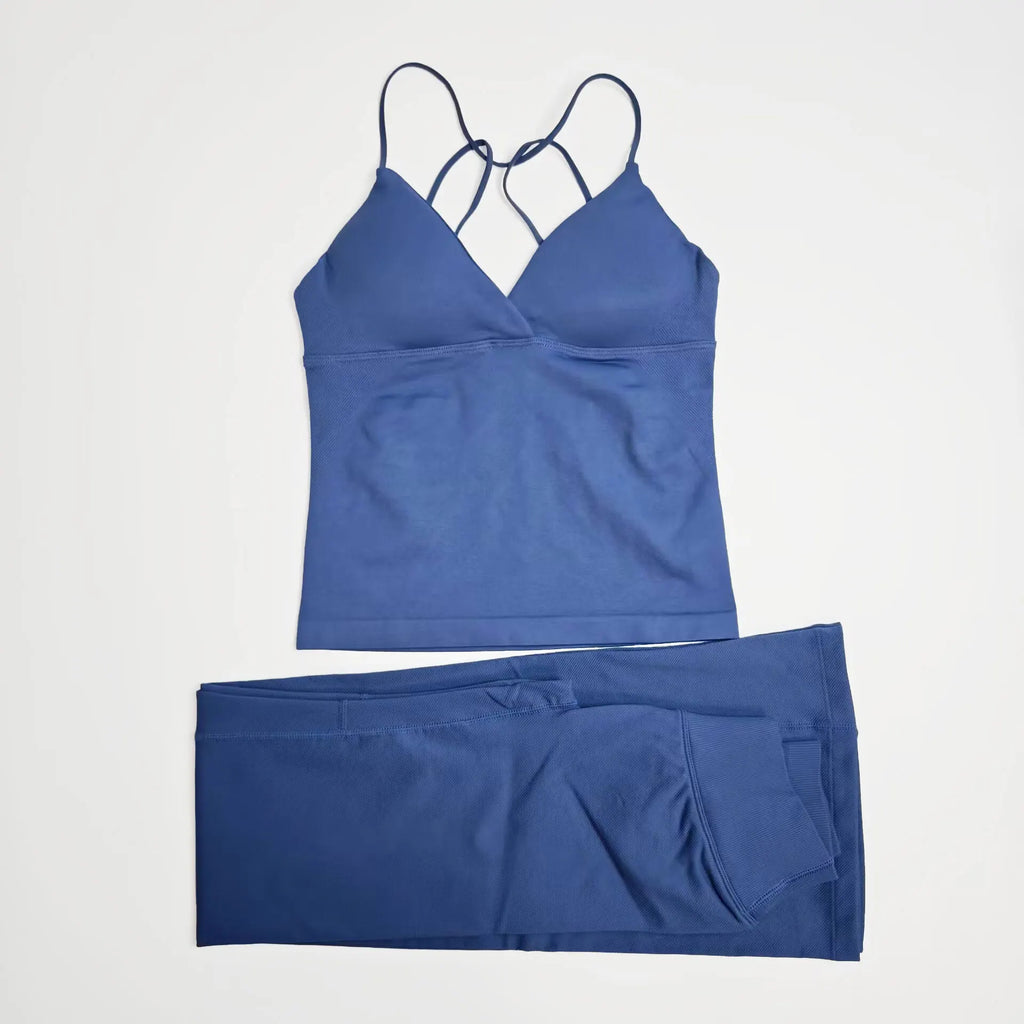 NCLAGEN Damen-Sportbekleidung, Vision-Set, verdrehtes Langarm-Oberteil vorne + Schlaghose, 2-teiliger Fitnessanzug, Trainings-Lauf-Outfit, Fitnessstudio-Kleidung