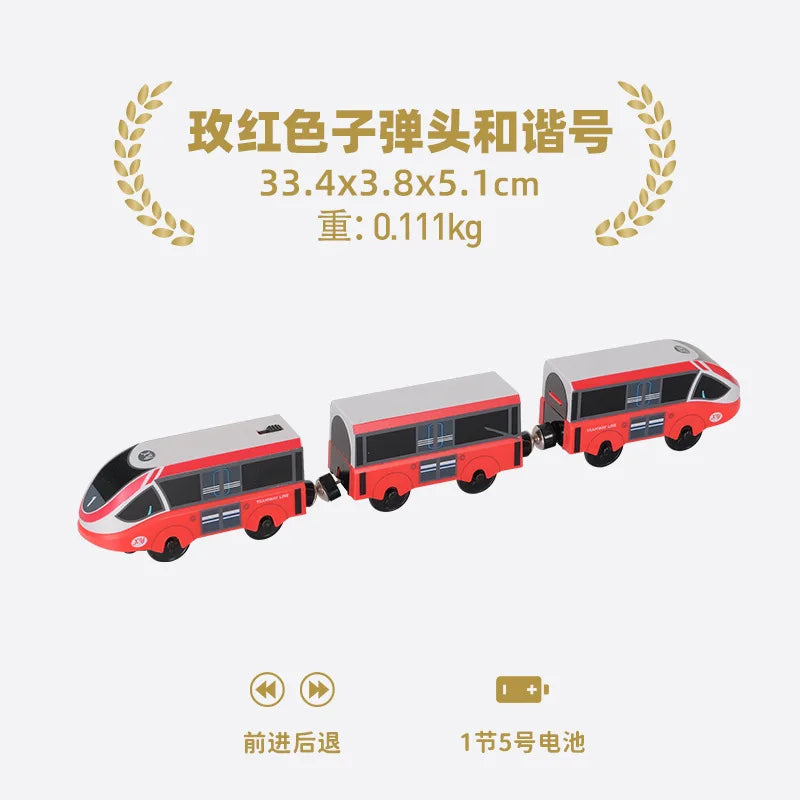 Hölzernes Elektroauto-Set Magnetischer Elektrozug mit kleiner Puppe Druckguss-Steckspielzeug-Set Kompatibel mit Eisenbahn-Holzschienenbahn
