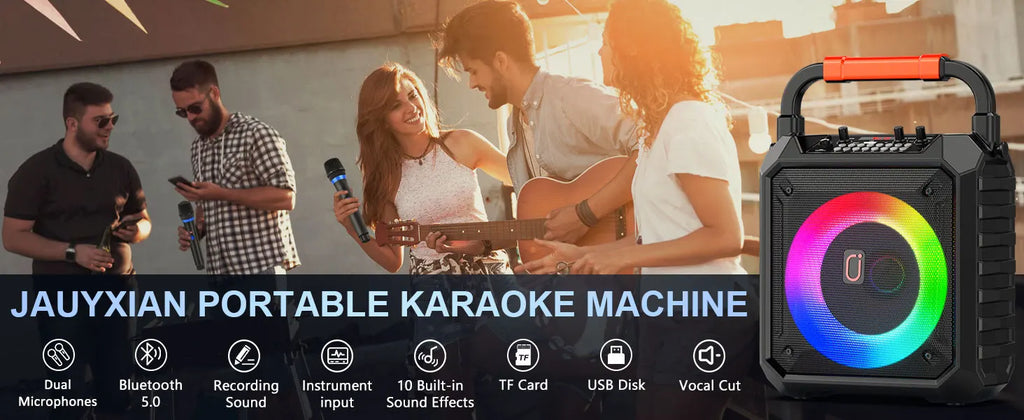 T17-T Karaoke-Maschine und Bluetooth-Kopfhörer, tragbarer Lautsprecher mit LED-Lichtern für Kinder und Erwachsene, unterstützt Bluetooth/USB/TF/AUX