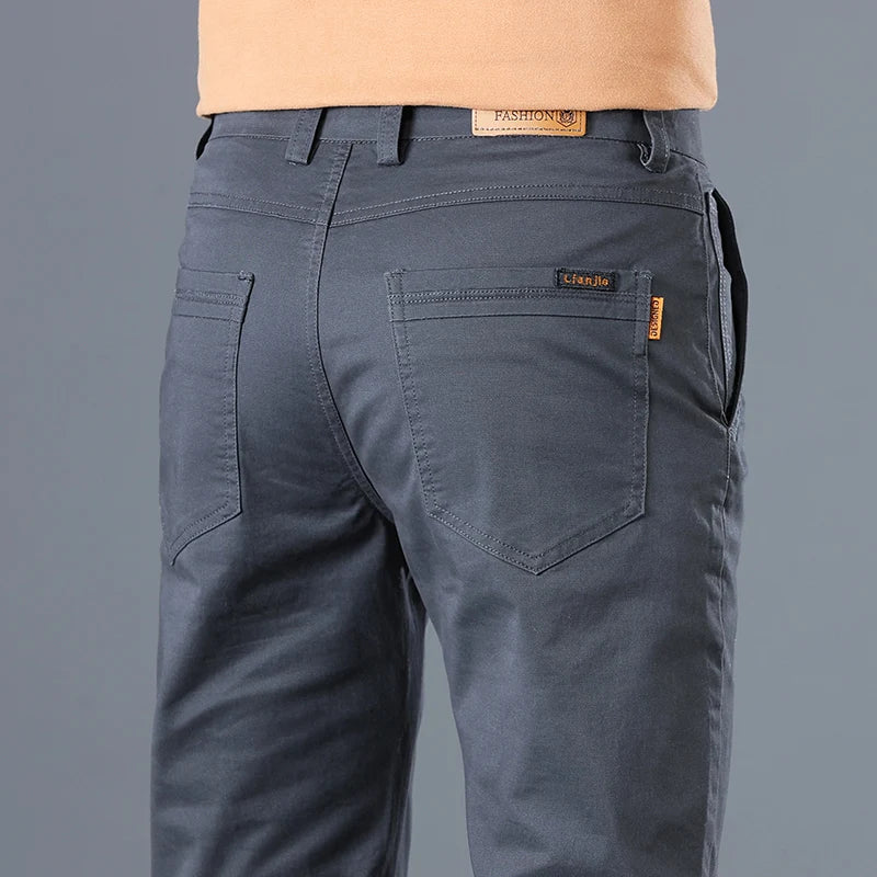 2024 Herren hochwertige reine Baumwolle klassische einfarbige Freizeithose Business Stretch-Baumwolle schmale gerade Marken-Hose Herren Hauptbild