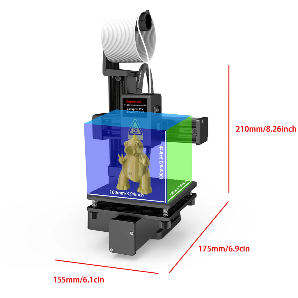 EasyThreed 3D-Drucker Einsteigermodell, kompatibel mit PLA- und TPU-1,75-mm-Filament, inklusive Netzadapter.