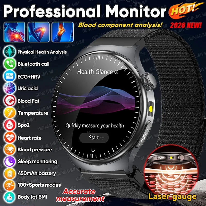 2026 New Micro Physical Examination Health SmartWatch Men ECG Uric Acid Lipids Blood Pressure BT Call Smartwatch For Android IOS Main image