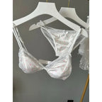 Französischer Stil Süßer Triangel-BH Lingerie Set Damen Satin Spitze Drahtlos Kleiner Busen Raffiniert Dünner Stoff Sexy Weiche Unterwäsche S-XL
