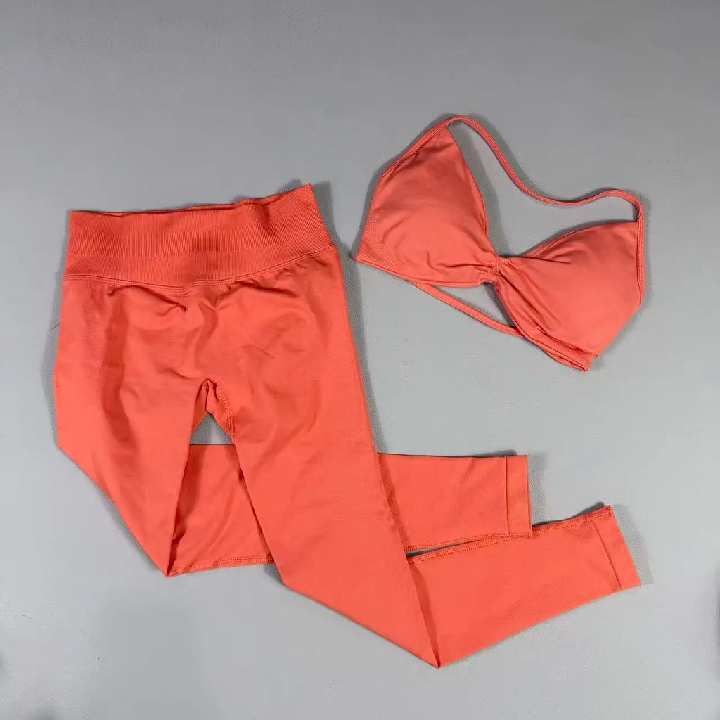 UETEEY Set für Damen, Trägerloser Yoga-BH, Sport-Top, Workout-Leggings-Set, Nahtloses Fitnessstudio-Set, Fitnesskleidung, Outfit, Activewear