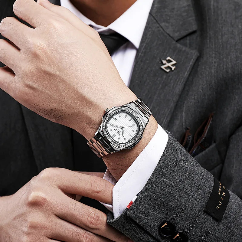 2024 Luxus Mode Casual Herrenuhren Großes Zifferblatt Silber Edelstahl Kalender Quarz Armbanduhr Klassische Top-Marke Herrenuhr