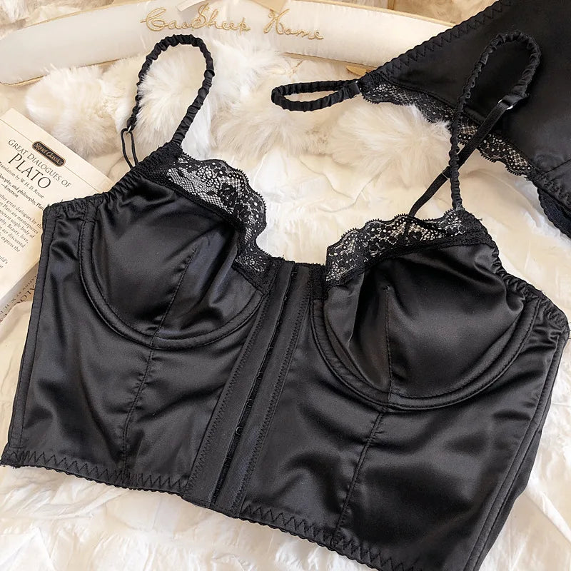 Sommer Damen Dessous Set Französisches Sexy Spitzen-Ultra-Dünn-BH-Set Seidenstoff Komfort Verstellbare Träger Bralette Strings Unterwäsche-Set