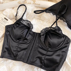 Sommer Damen Dessous Set Französisches Sexy Spitzen-Ultra-Dünn-BH-Set Seidenstoff Komfort Verstellbare Träger Bralette Strings Unterwäsche-Set