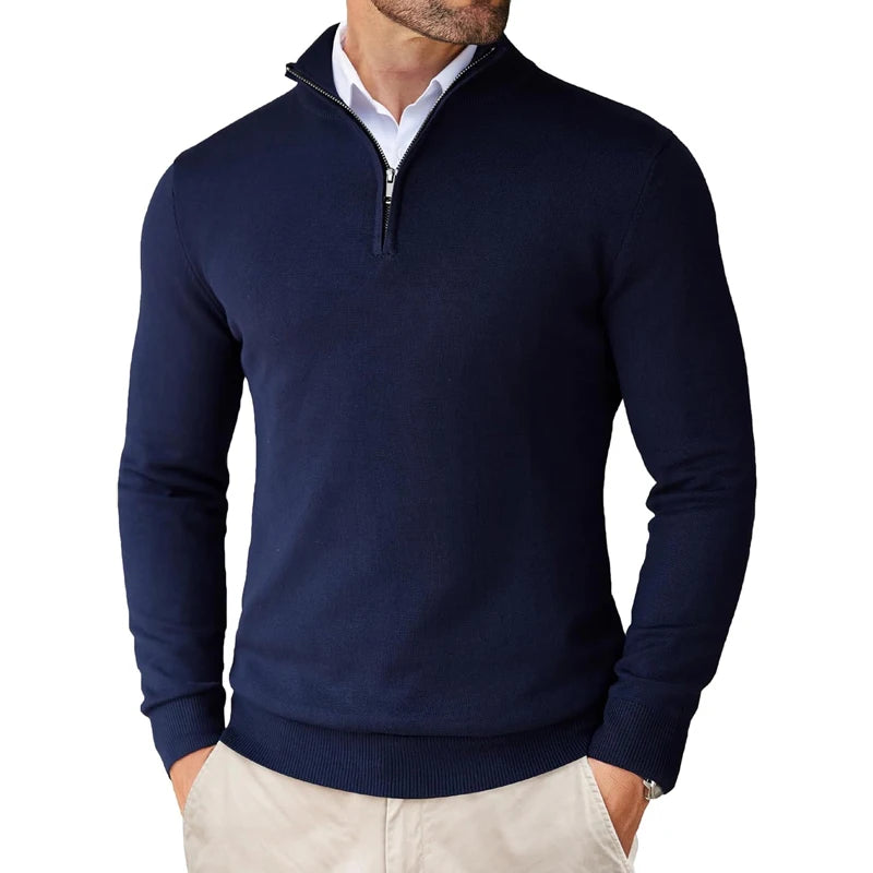 Herren-Strickpullover mit Stehkragen, Reißverschluss, Slim Fit, leicht, Rollkragen, lässig, Half Turtleneck, gestrickt, für Outdoor und Streetwear