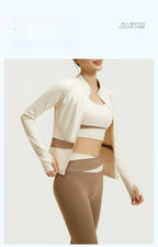 Yoga Set 3-teilig, Gym Kleidung, Sportbekleidung, Yoga Anzüge für Damen, Langarm Crop Top, Fitness Set, Trainingsanzüge, Sport-BH, Gym Leggings