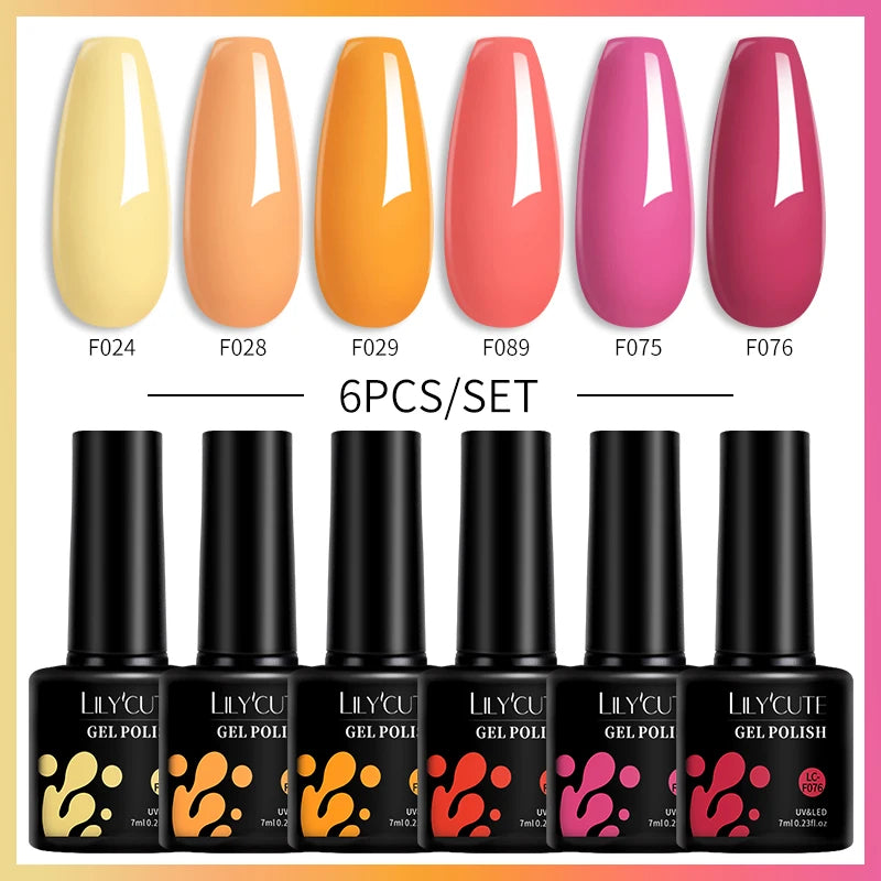 LILYCUTE 7ML 6PCS Neon Gel Nagellack Set fluoreszierend Farbwechsel Semi Permanent Soak Off Maniküre-Kit Nail Art Gel