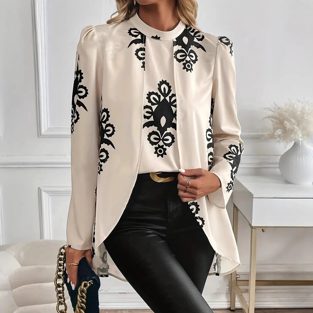 2026 Mode Langarm-Printblusen Damen Frühling Elegante Office-Damenoberteile Femme Fake Two Pieces Blusenshirts Damen Top Hauptbild