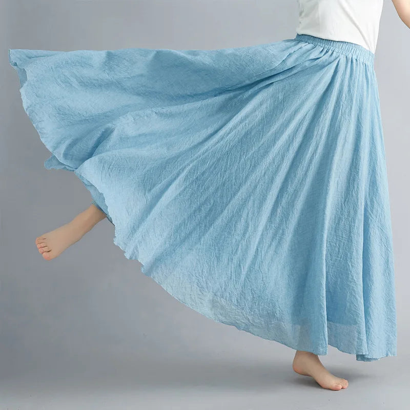 Neue 2020 Damen Leinen Baumwolle Lange Röcke Elastische Taille Plissierte Maxi Röcke Strand Boho Vintage Sommer Röcke Faldas Saia