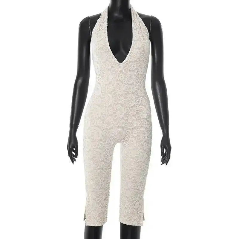 Avrilyaan Spitze Sieben-Punkte-Hose Bodycon Sexy Party Tiefer V-Ausschnitt Playsuits Damen Strampler Damen Jumpsuit 2025 Sommer Overalls
