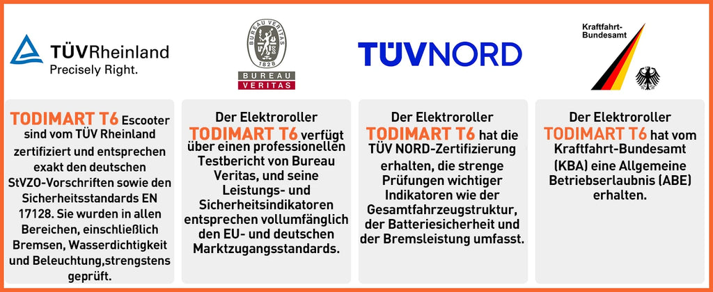 TODIMART T6 ABE E-Scooter mit Straßenzulassung, 30 km, 350 W, Zoll-Reifen, doppelter Stoßdämpfer, E-Scooter für Erwachsene