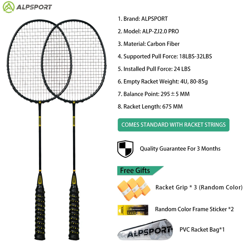 ALP ZJ2.0 Pro 4U 85g 100% Carbonfaser + Titanlegierung Badmintonschläger Ultraleichte Sportausrüstung Schläger Badmintontraining