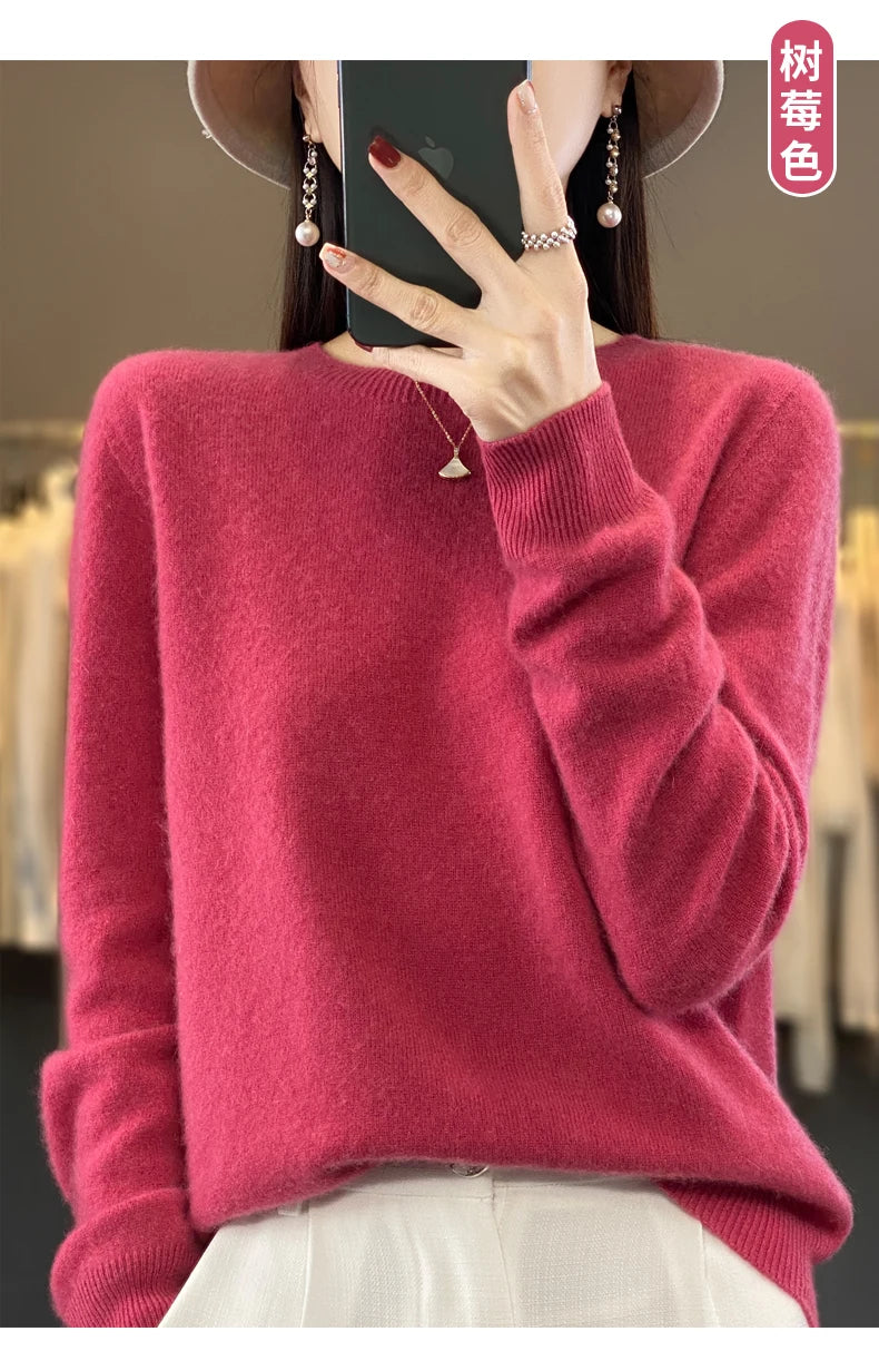 100 % Merinowolle Pullover Damen O-Ausschnitt Kaschmir Strickwaren Female Pullover Herbst Winter Freizeit Oberteile Einfarbig Weiche Kleidung