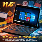 11,6" Windows 10 Tablet PC 2GB DDR + 64GB Z3735G CPU 1366*768 IPS-Bildschirm Quad Core G12 Dual-Kamera 2-in-1 mit Docking-Tastatur