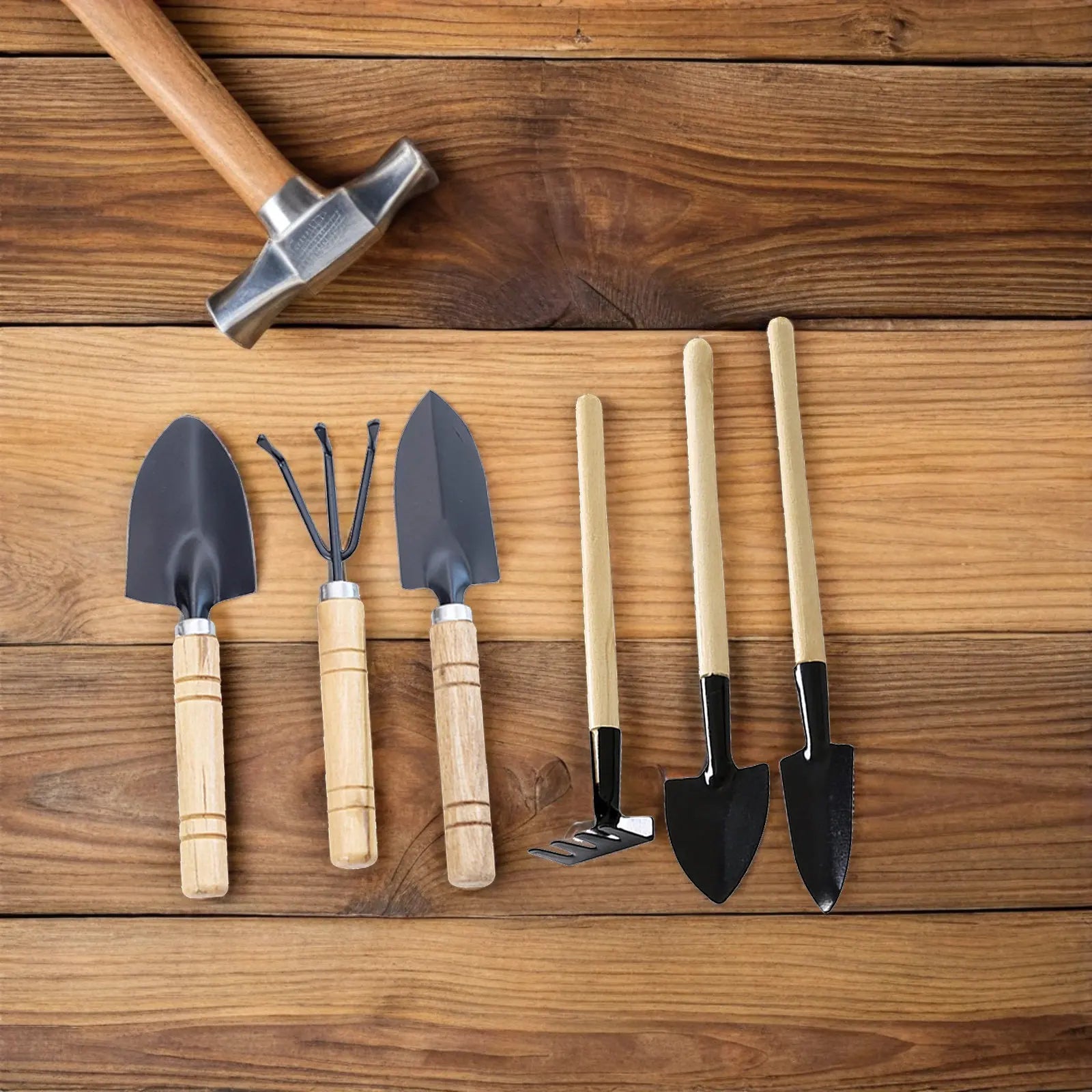 2 Sets Gartengeräteset für den Innen- und Außengarten, Handwerkzeugset mit Kelle, Rechen, Spaten für Zimmerpflanzen, Sukkulenten, Bonsai