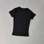 Hautenge, einfarbige Yoga-Kleidung für Damen: Schnelltrocknendes, elastisches, eng anliegendes T-Shirt, Fitness-Oberteil