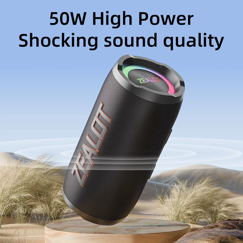 ZEALOT-S76 50W Tragbarer Super-Subwoofer Tragbarer Lautsprecher für Zuhause und Outdoor, wasserdichte Säule, Bluetooth-Lautsprecher, Soundbox