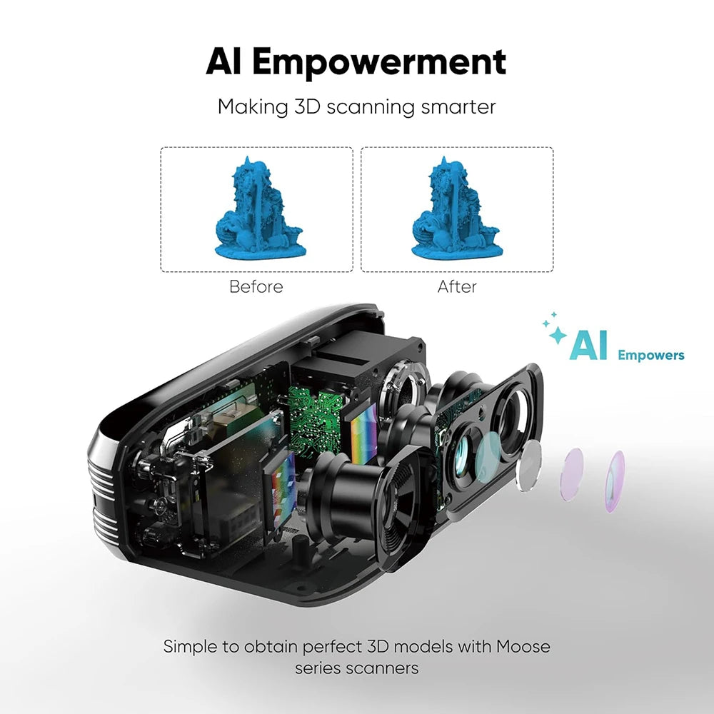 3DMakerpro Moose Lite 3D Scanner, 24-bit Color Camera, Al Visual Tracking,0.05mm Accuracy, 0.10mm Resolution, 10fps Frame Rate