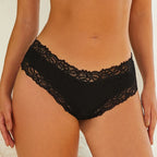 FINETOO 3er-Pack Damen Baumwollunterwäsche Slips Sexy Spitze Brasilianischer Slip Niedrige Taille Blumenmuster Einfarbig G-String Atmungsaktive Dessous