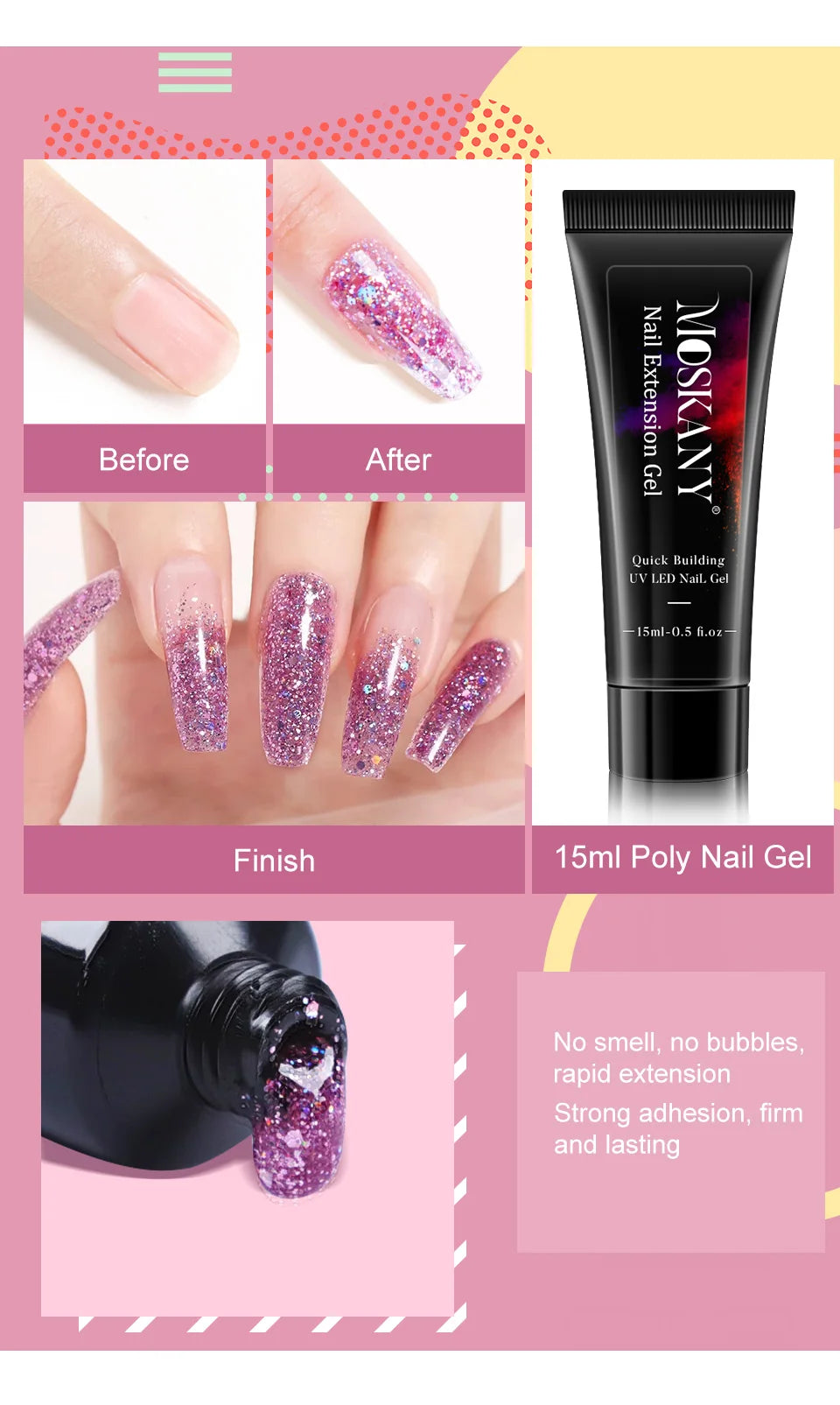 Poly Nail Gel Komplettset mit 6W LED-Lampe Nagelset für Anfänger Nagelspitzen Kunst 3D-Design Dekoration Verlängerung Maniküre Werkzeugset