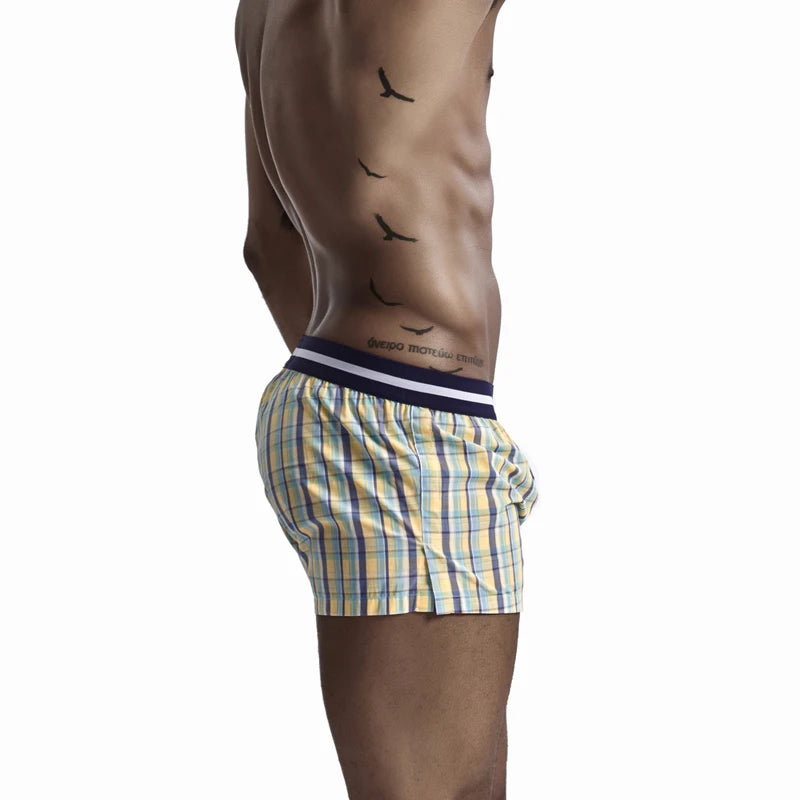 SEOBEAN Klassische Herren Boxershorts kariert 100% Baumwolle Unterwäsche Boxershorts U-konvexer Beutel Pfeil Panties Shorts Herren Schlafunterteile