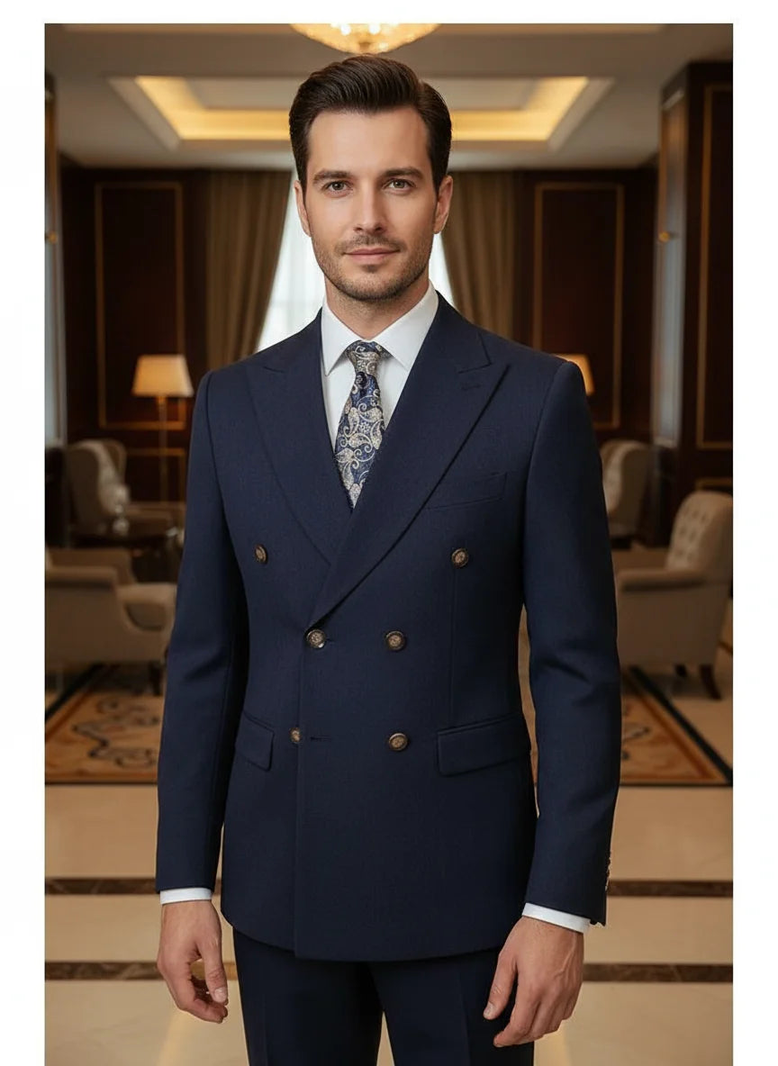 ST Cassy Dunkelblau Eleganter Herrenanzug 2-teiliges Set Moderne Hochzeitsanzüge für Herren Stilvoller Business-Büroanzug
