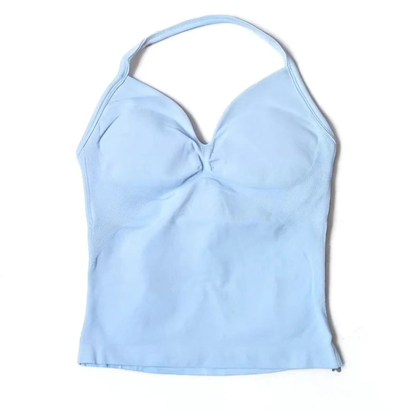 Gym Schöner offener Rücken BH Laufen Training Impact Neckholder Longline Trägertop Sport Yoga Weste Damen Fitness Tank Top