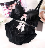 YUQI Kawaii Japanisches Lolita Dessous-Set - Süßer Schleifen-BH-Bezug & Höschen für kleine Brüste, Reiner Sexy Teenager-Mädchen-Charme XS-S Cup BH