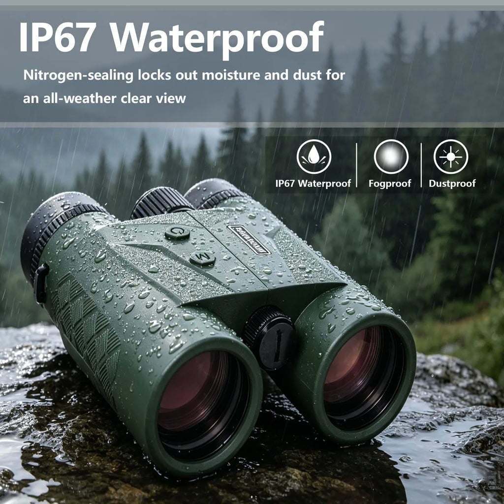 BOSHIWEI 10x42 HD Fernglas mit Laser-Entfernungsmesser IPX7 Wasserdicht Ergonomisches Design für lange Betrachtungs- und Messzeiten im Freien