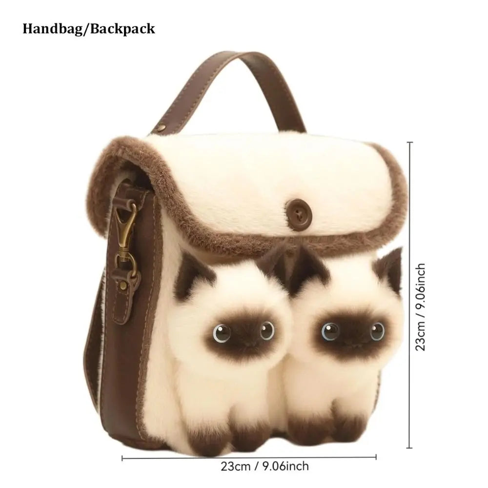 Süße Clutch Tasche Plüsch Rucksack Fellige Katzentasche Entzückende Kätzchen Handtasche für Frauen Kinder Cartoon 2025 Neue Kätzchen Handtasche