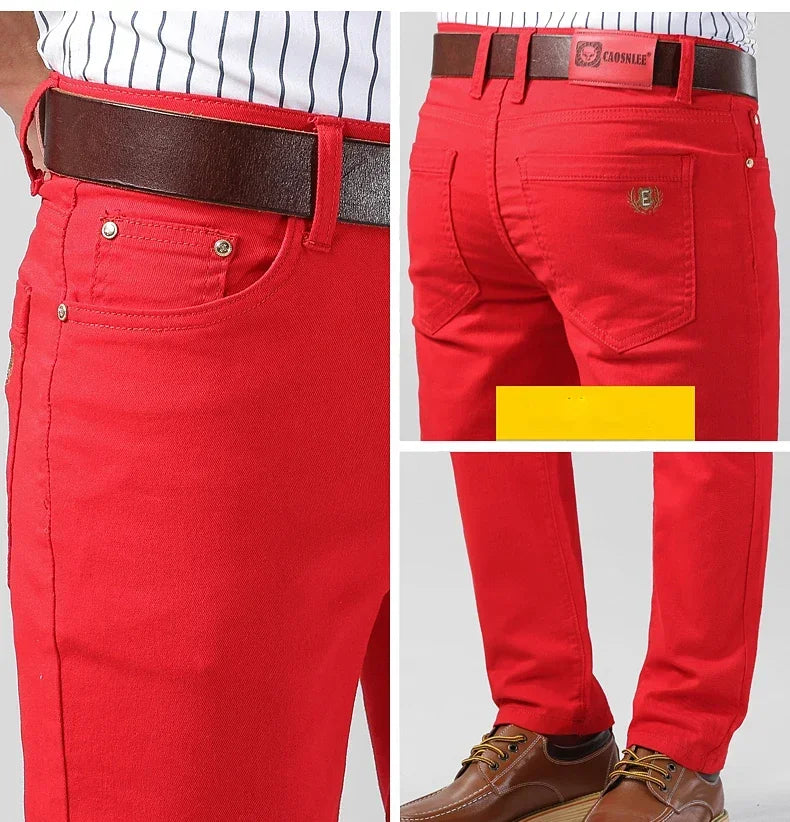 5 Farben Herren Bunte Denim Stretch Stretch Jeans Elastische Gelb Pink Rot Slim Herren Bekleidung Einfache Business Denim Hosen