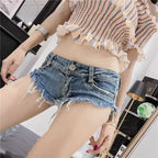 Damen Sommer Low Waist Denim Shorts Stretch Kurze Jeans Hot Pants Sexy Dreieckiges Design Po-Former Casual Streetwear DURIKIES